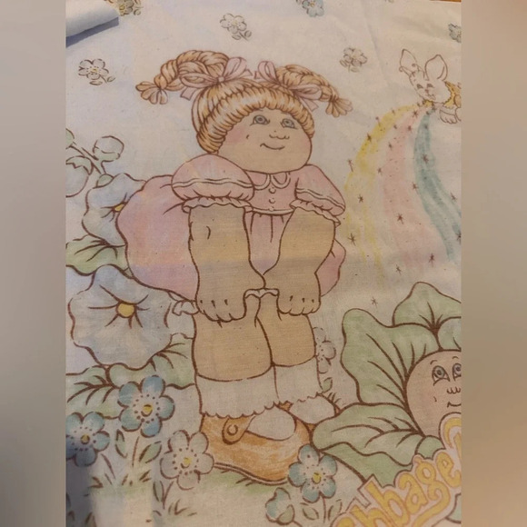 1983 Standard Pillowcase Cabbage Patch Kids Dolls Bunny Flower Butterfly Vintage - Picture 2 of 5